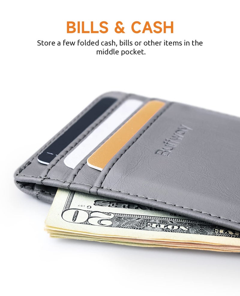Buffway Mens Slim Wallet, Minimalist Thin Front Pocket Leather Credit Card Holder with RFID Blocking for Work Travel - Seattle Grey - Image 5